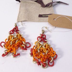 Lee Angel ribbon Circle link Chandelier color black Mesh Earrings NWT 150